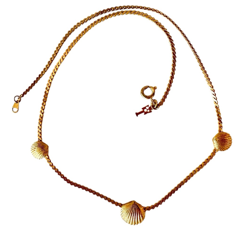 Trifari Gold Shell Station Necklace